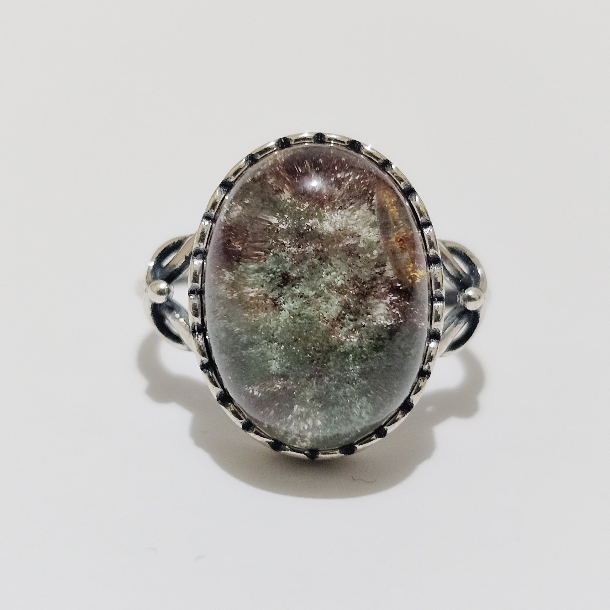 Garden Quartz/Lodolite Heart Shoulder 925 Silver Adjustable Ring