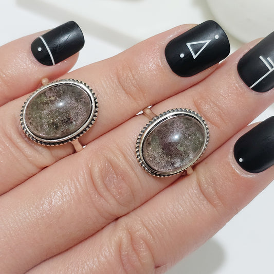 Boho Garden Quartz/Lodolite 925 Silver Adjustable Ring