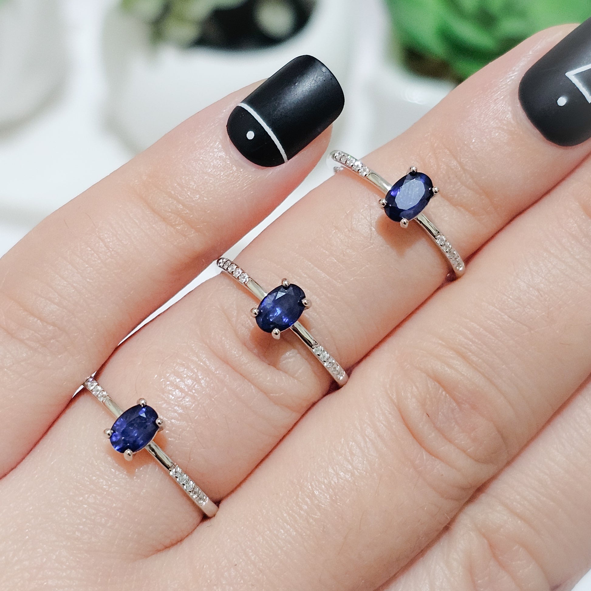 Sapphire & Zircon 925 Silver Adjustable Ring