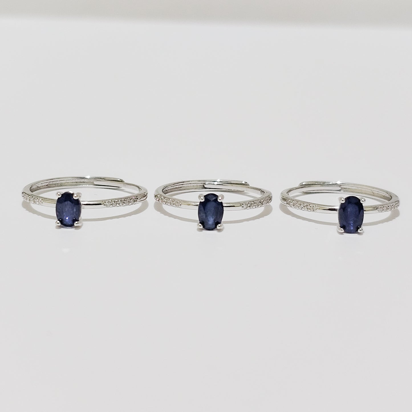 Sapphire & Zircon 925 Silver Adjustable Ring