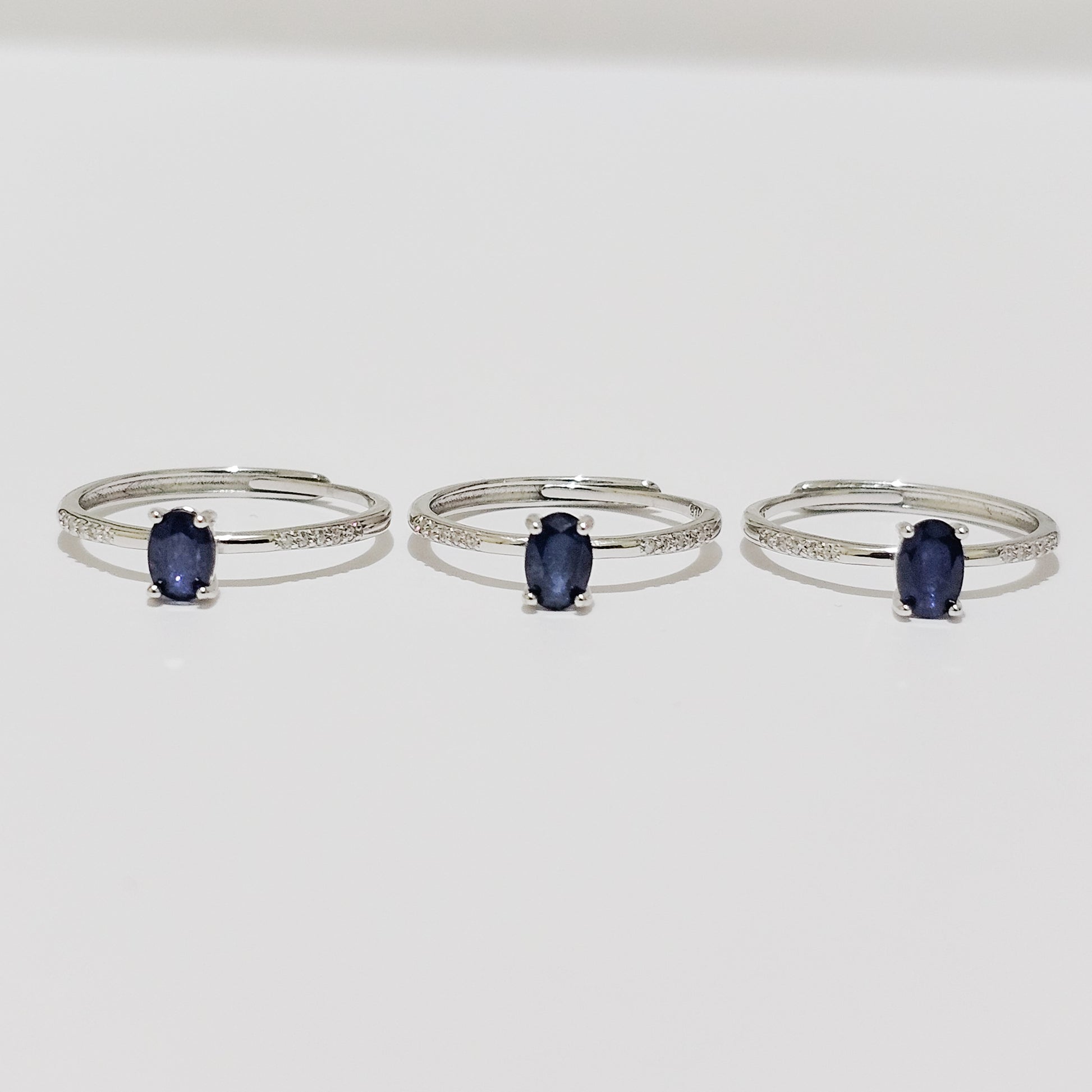 Sapphire & Zircon 925 Silver Adjustable Ring