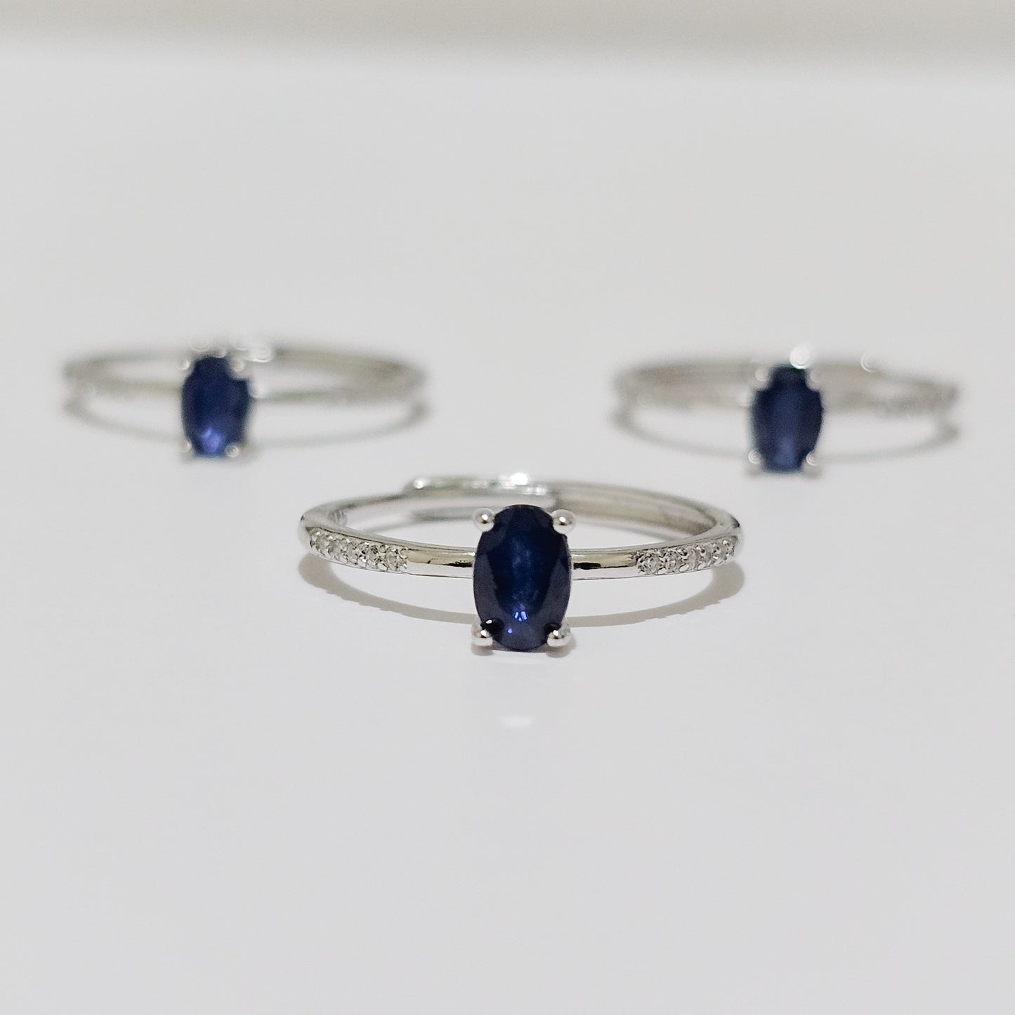 Sapphire & Zircon 925 Silver Adjustable Ring