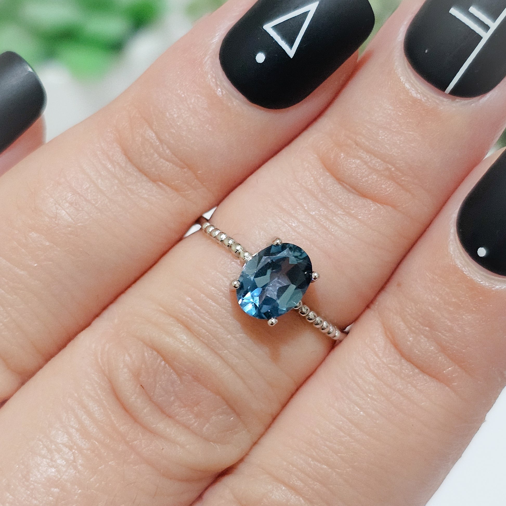 Swiss Blue Topaz Bead Style Shoulder 925 Silver Adjustable Ring