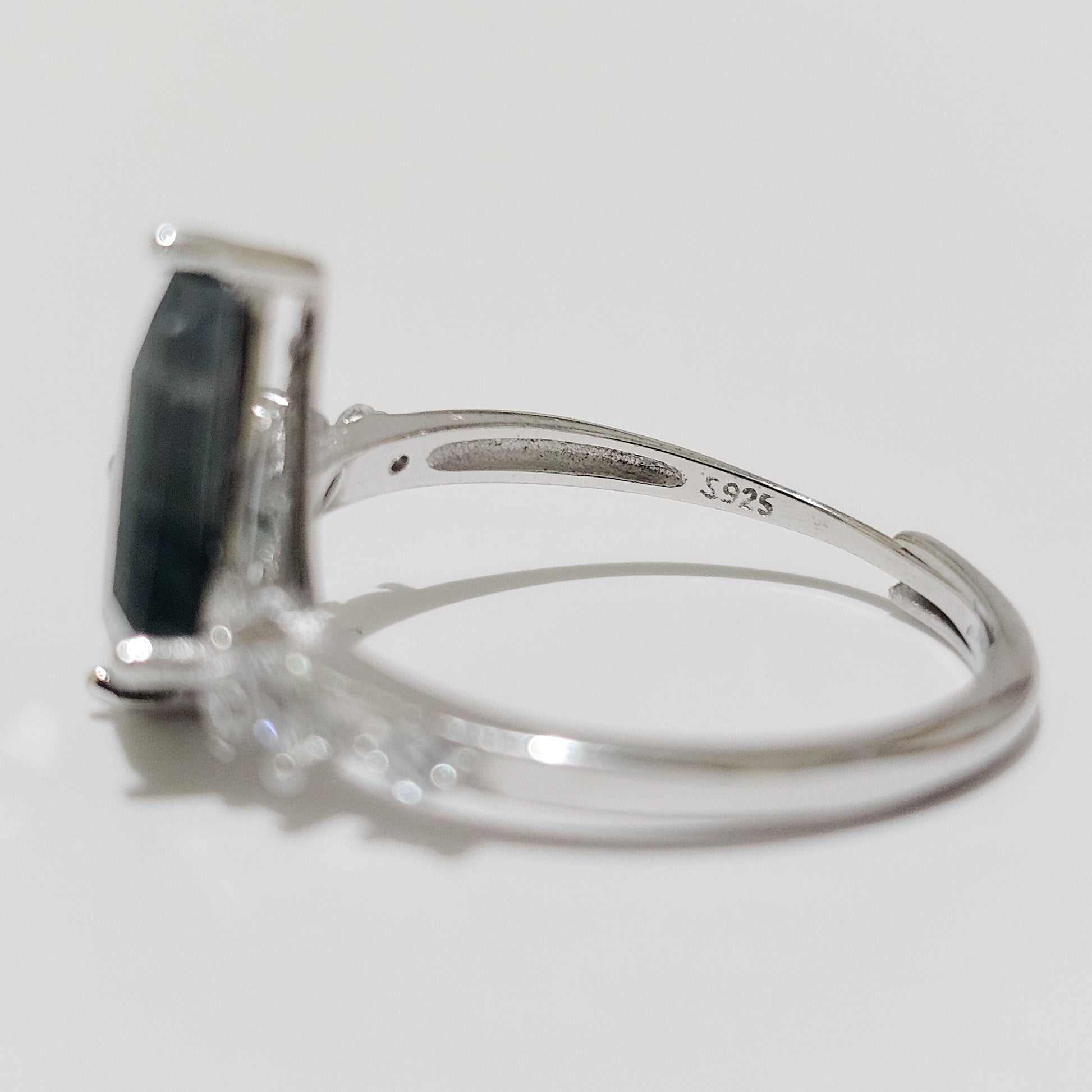 Moss Agate Kite & Zircon 925 Silver Adjustable Ring