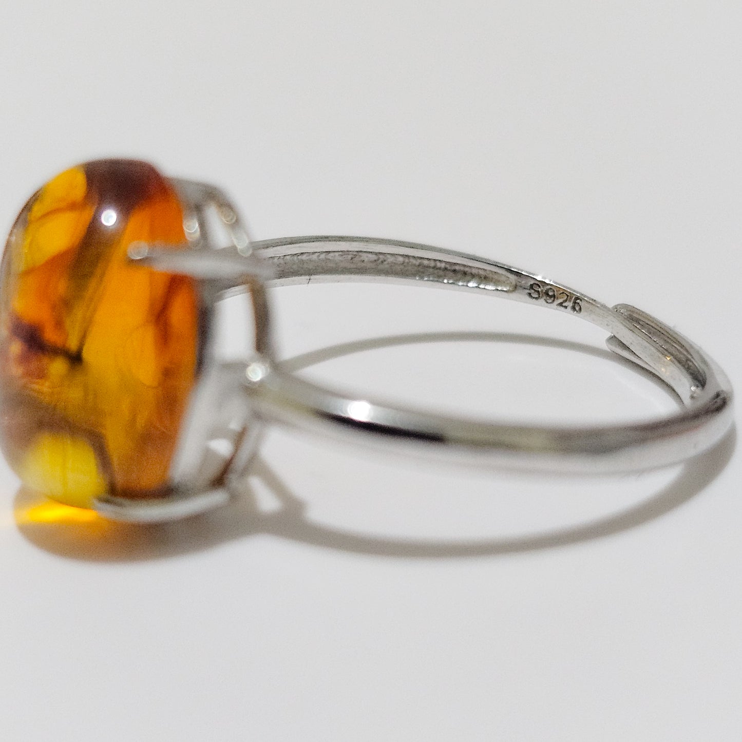 Amber 925 Silver Adjustable Ring