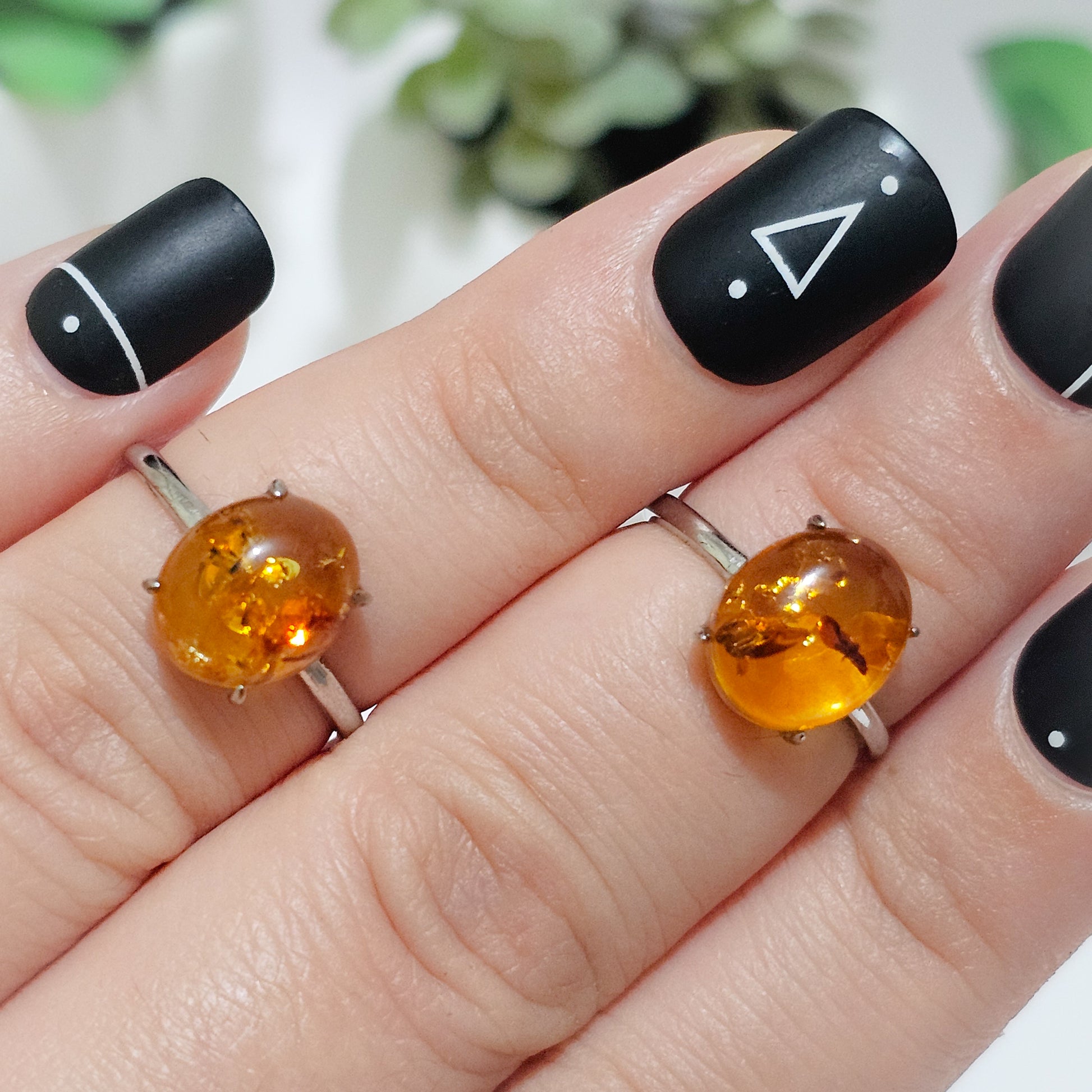 Amber 925 Silver Adjustable Ring