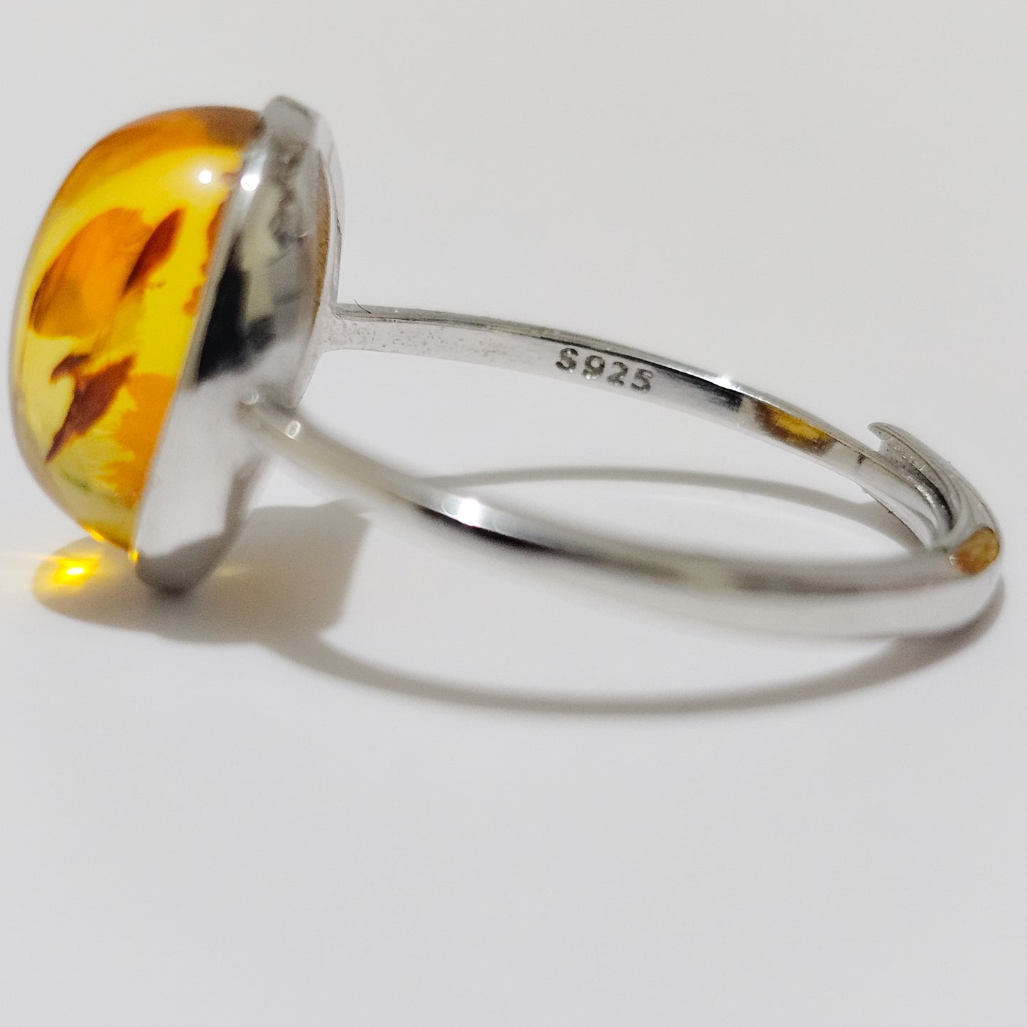 Amber Thin Halo 925 Silver Adjustable Ring