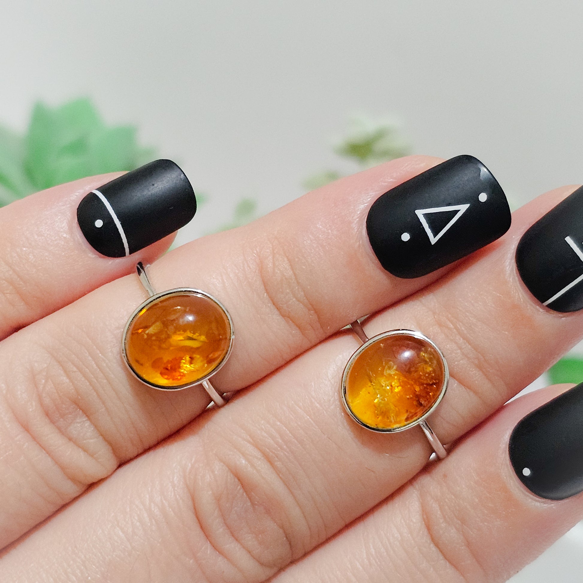 Amber Thin Halo 925 Silver Adjustable Ring