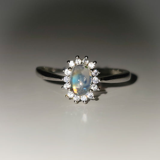 Rainbow Moonstone 925 Silver Adjustable Ring