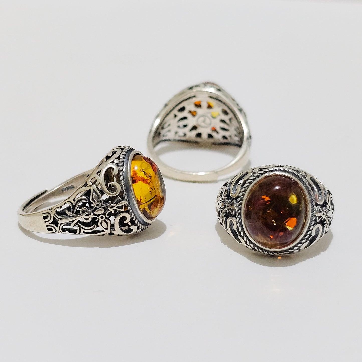 Mens Amber 925 Silver Adjustable Ring