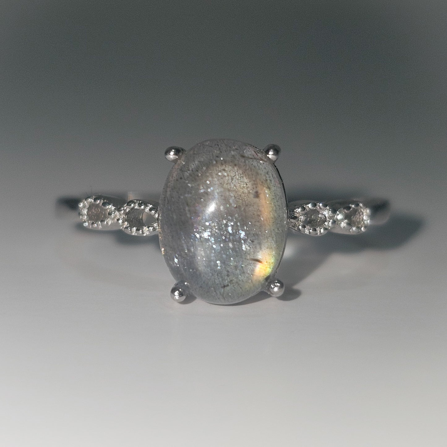 Labradorite Infinity 925 Silver Adjustable Ring