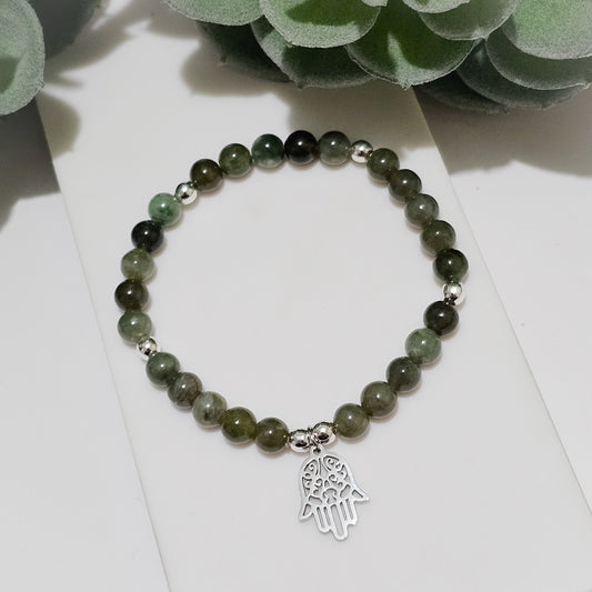 Xiuyan Jade Silver Hamsa Bracelet