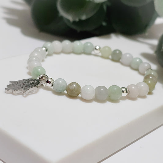 A Grade Jadeite Silver Hamsa Bracelet