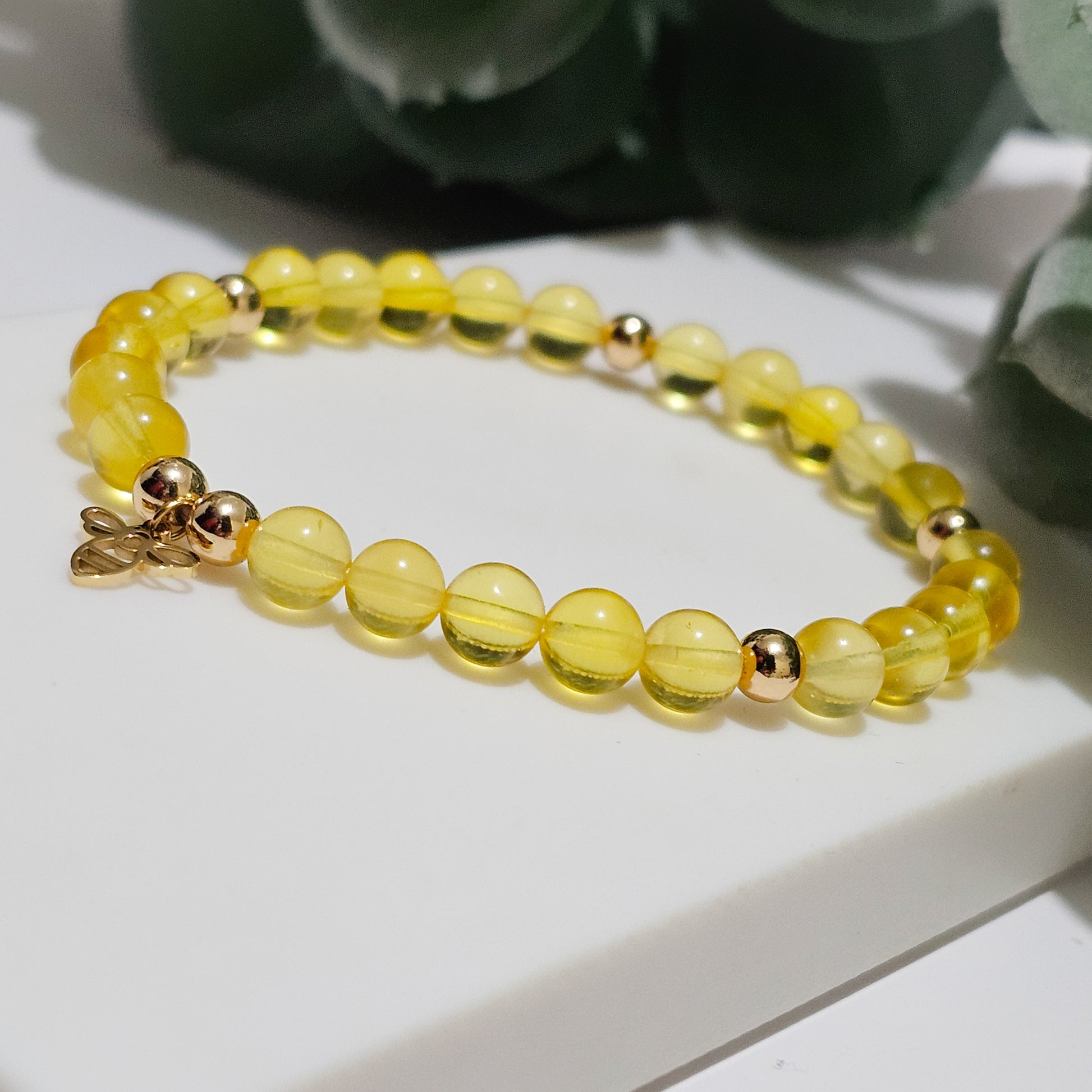 Natural Amber Gold Bee Bracelet