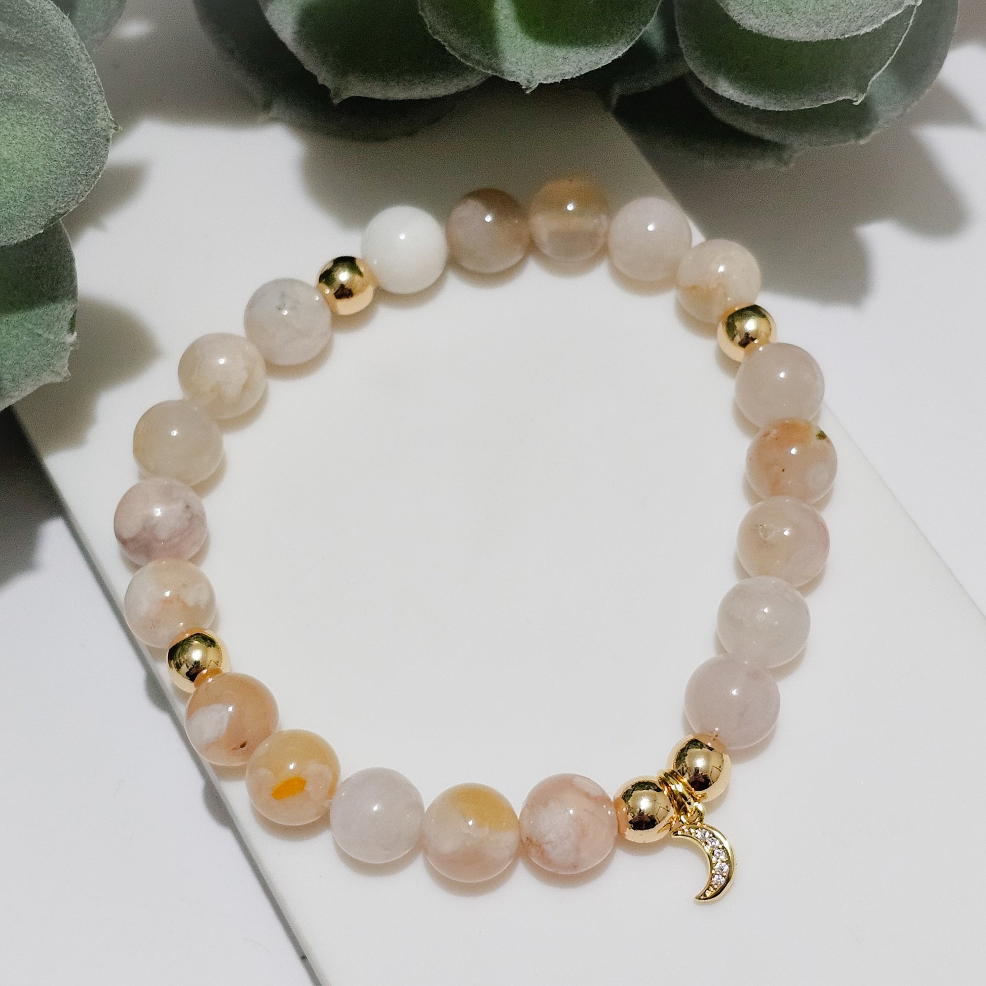 Flower Agate Crescent Bracelet