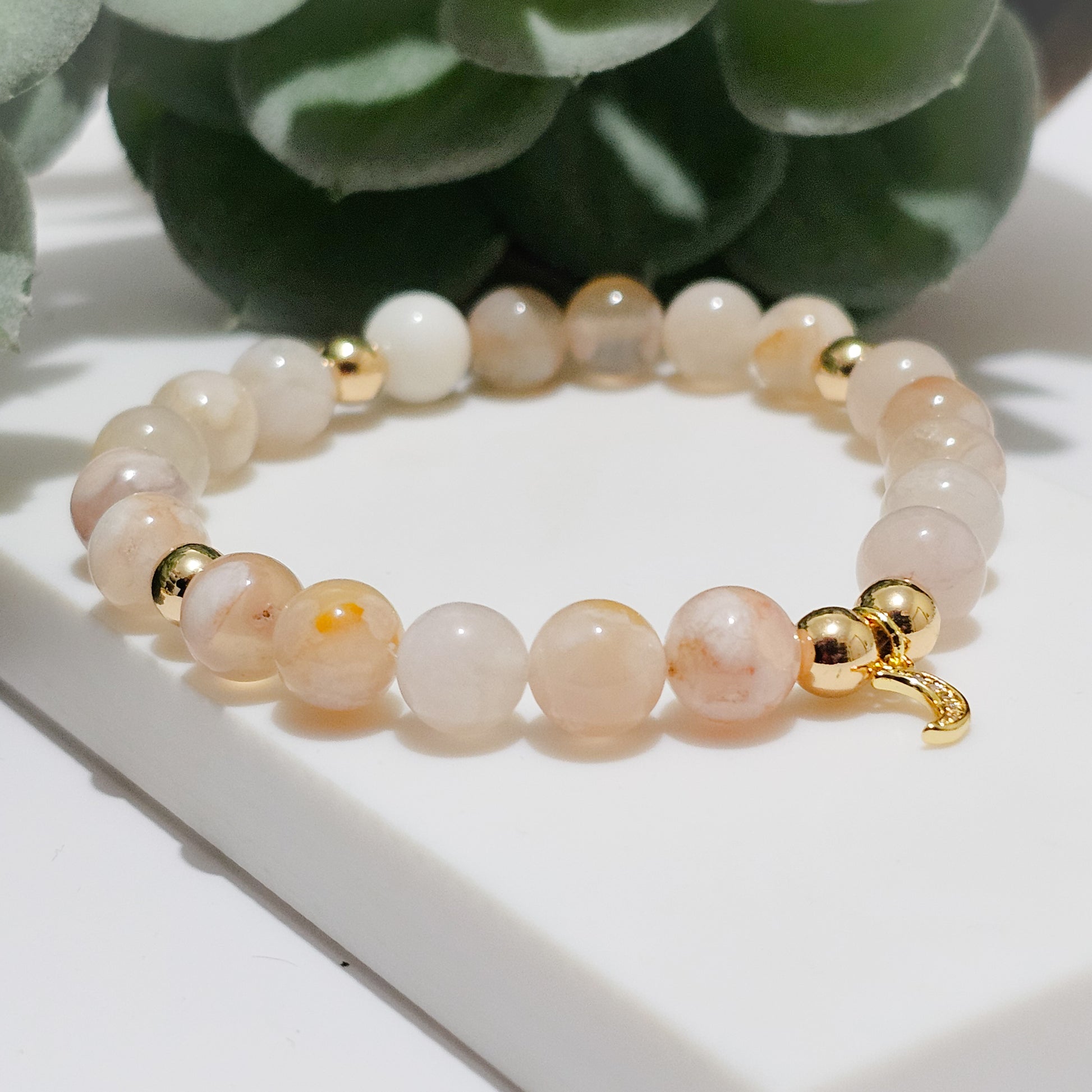 Flower Agate Crescent Bracelet