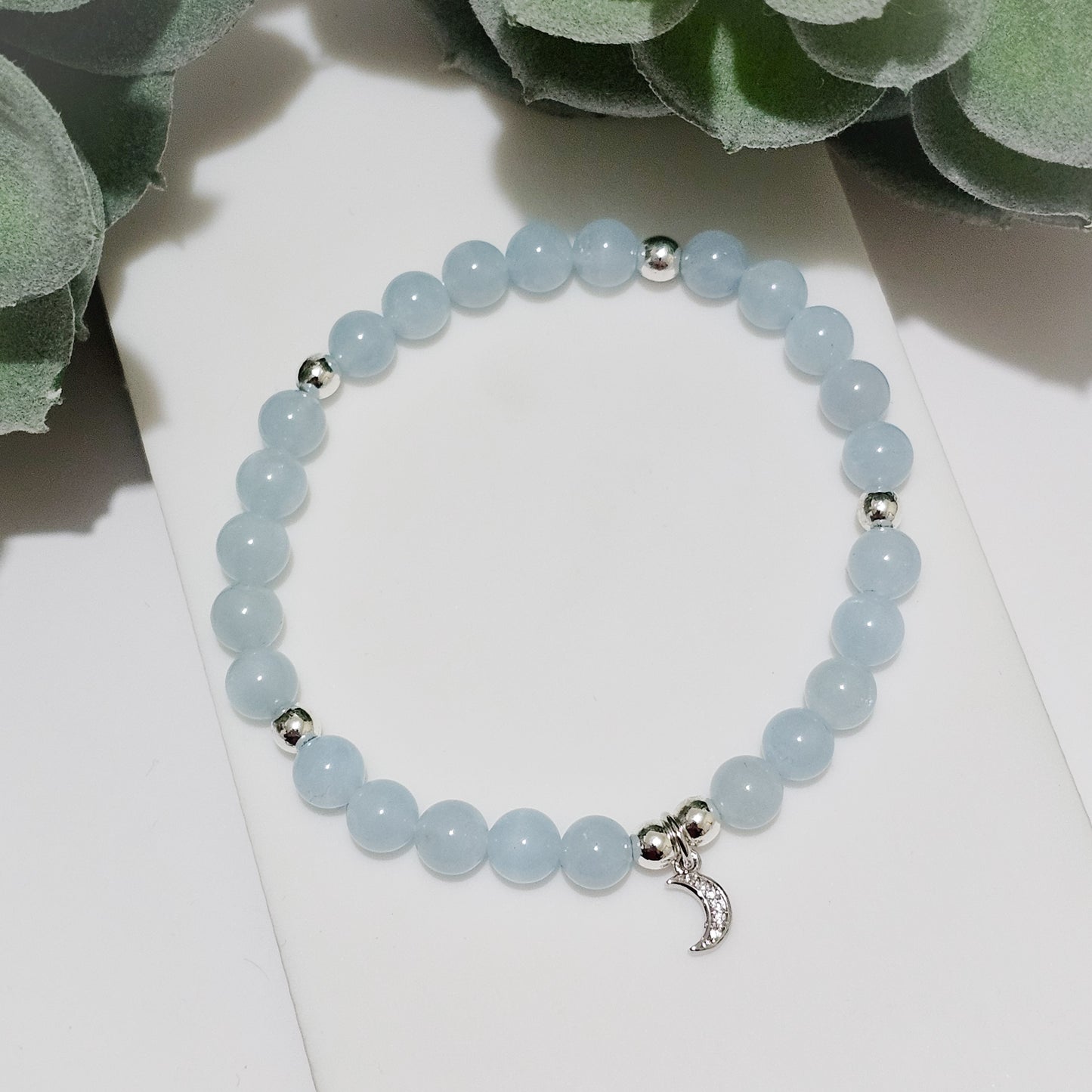 AA Grade Aquamarine Silver Crescent Bracelet