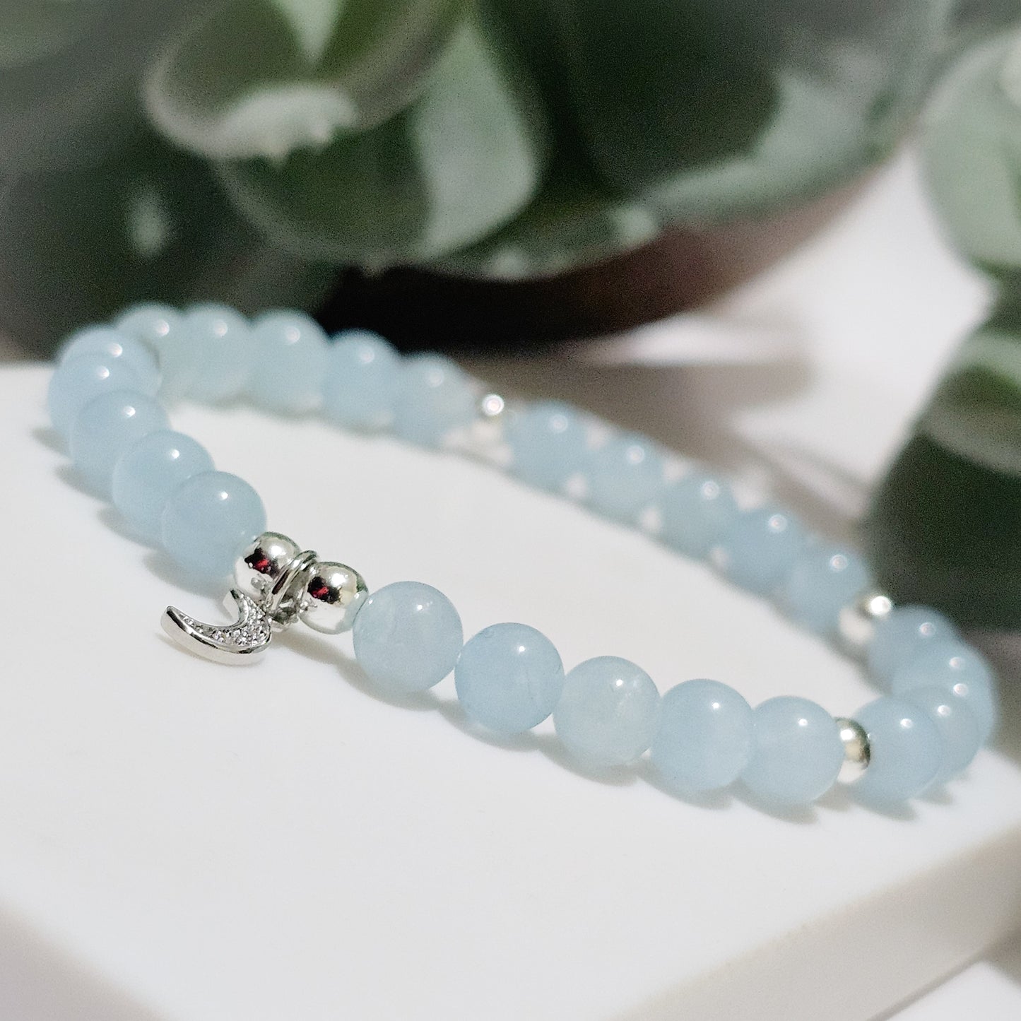 AA Grade Aquamarine Silver Crescent Bracelet