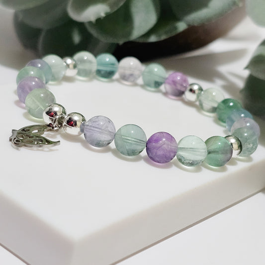 8mm A Grade Fluorite Bracelet | Gold or Silver