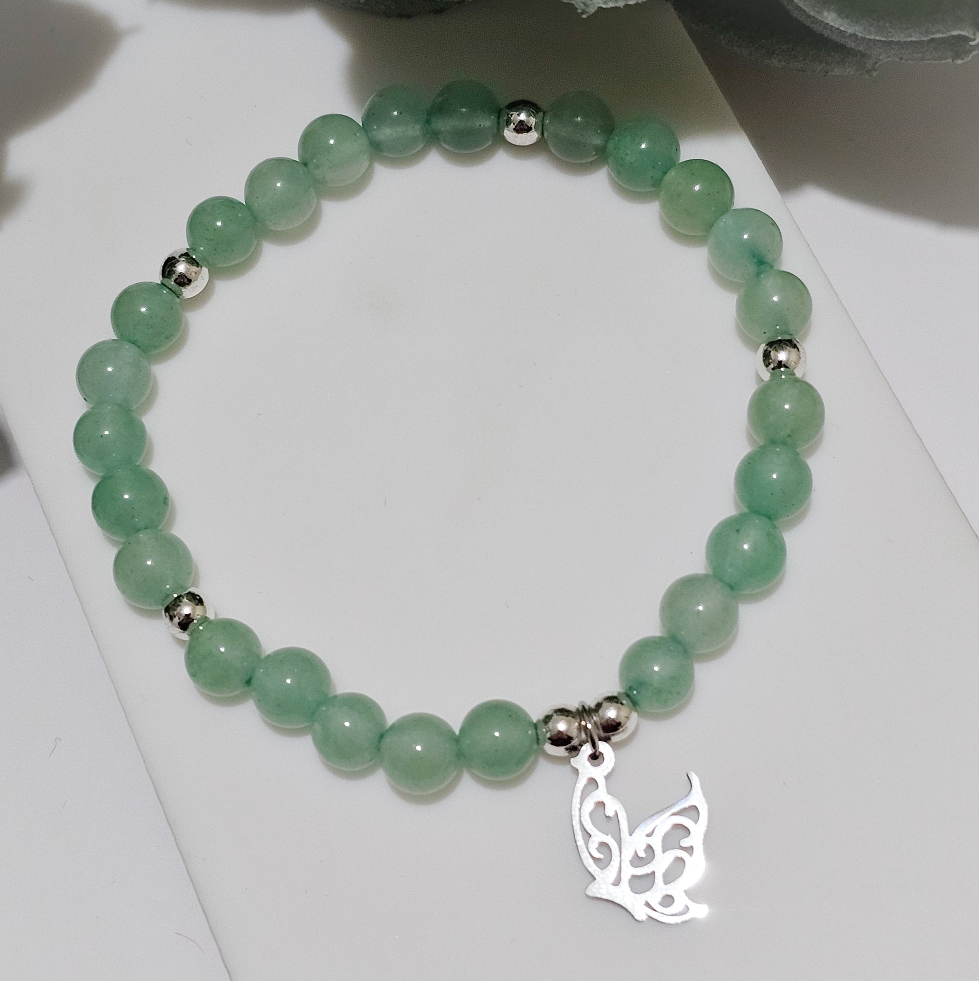 Green Aventurine Silver Butterfly Bracelet