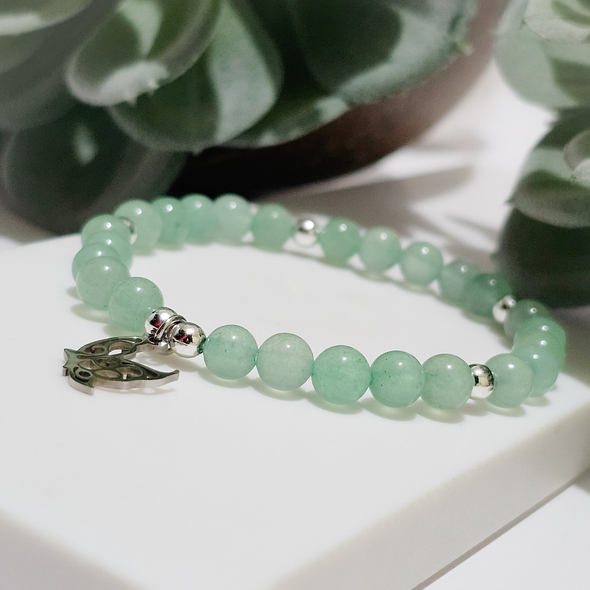 Green Aventurine Silver Butterfly Bracelet