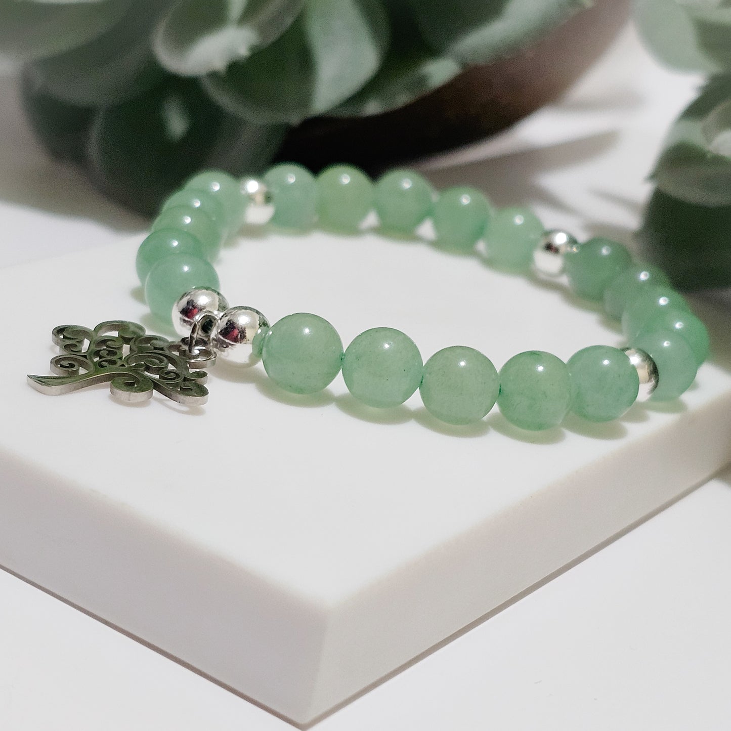 Green Aventurine Silver Tree of Life Bracelet