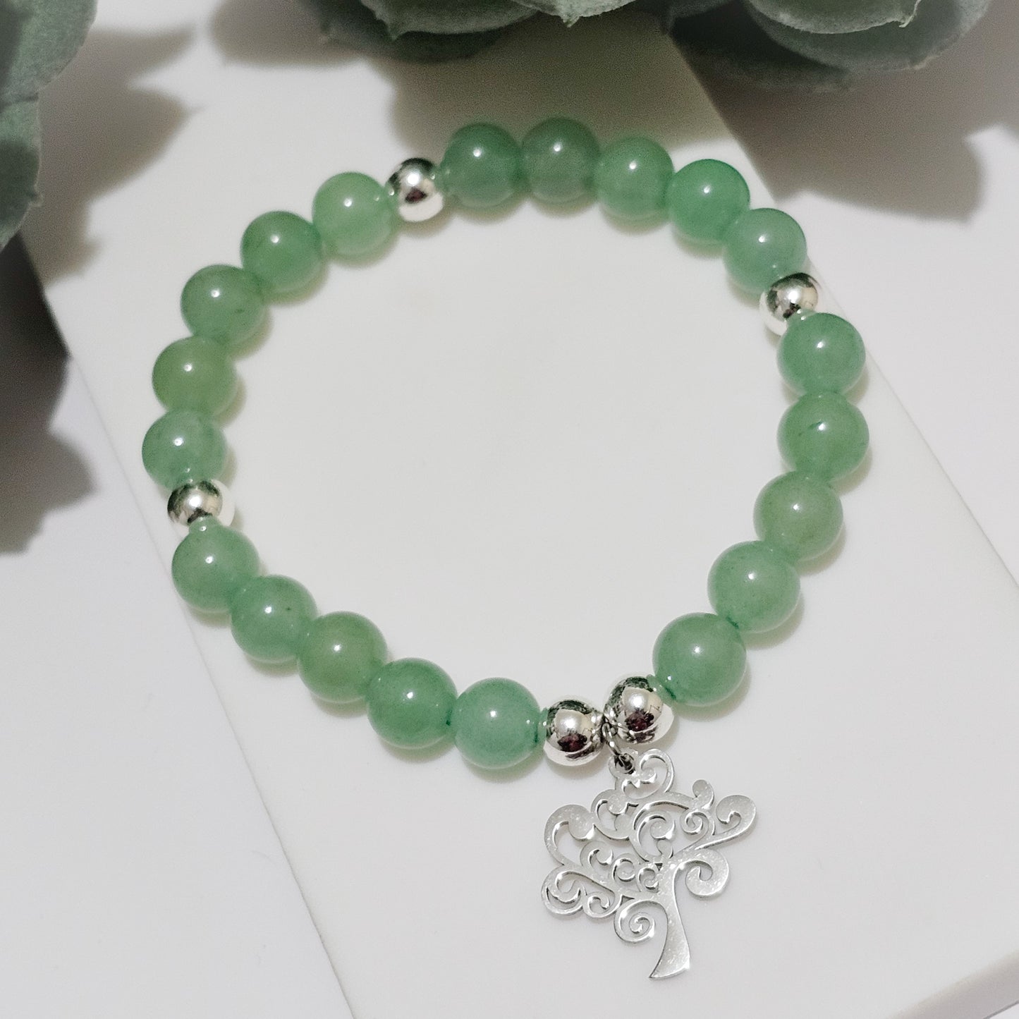 Green Aventurine Silver Tree of Life Bracelet