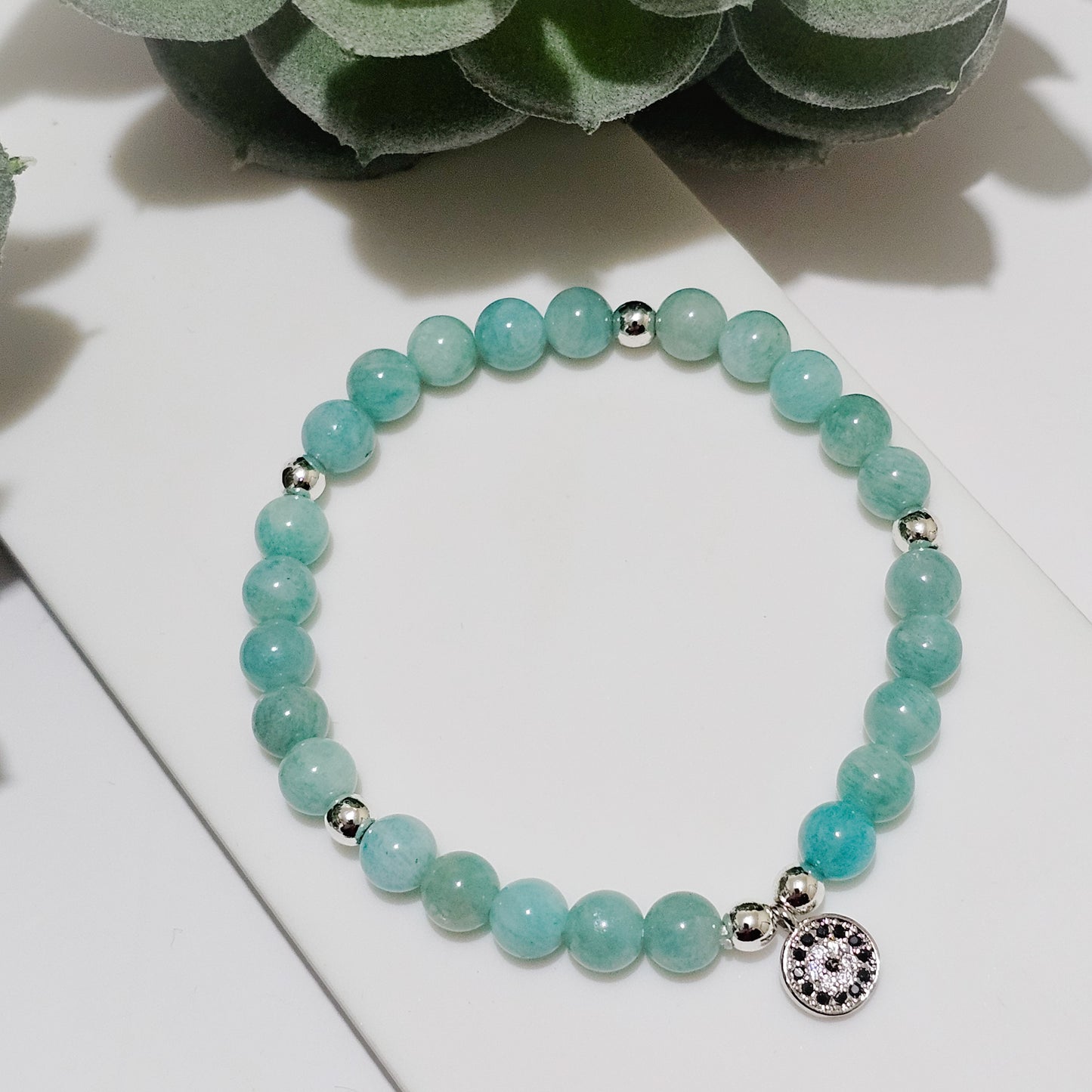 A Grade Amazonite Silver Nazar (Evil Eye) Bracelet