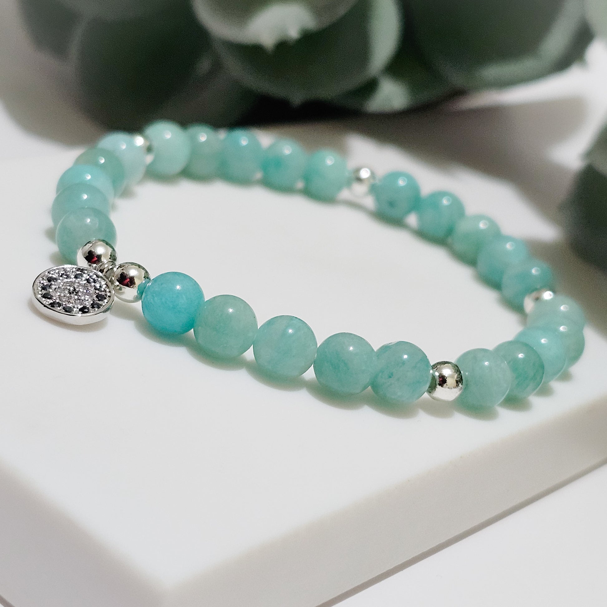 A Grade Amazonite Silver Nazar (Evil Eye) Bracelet