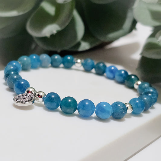 A Grade Apatite Silver Nazar (Evil Eye) Bracelet