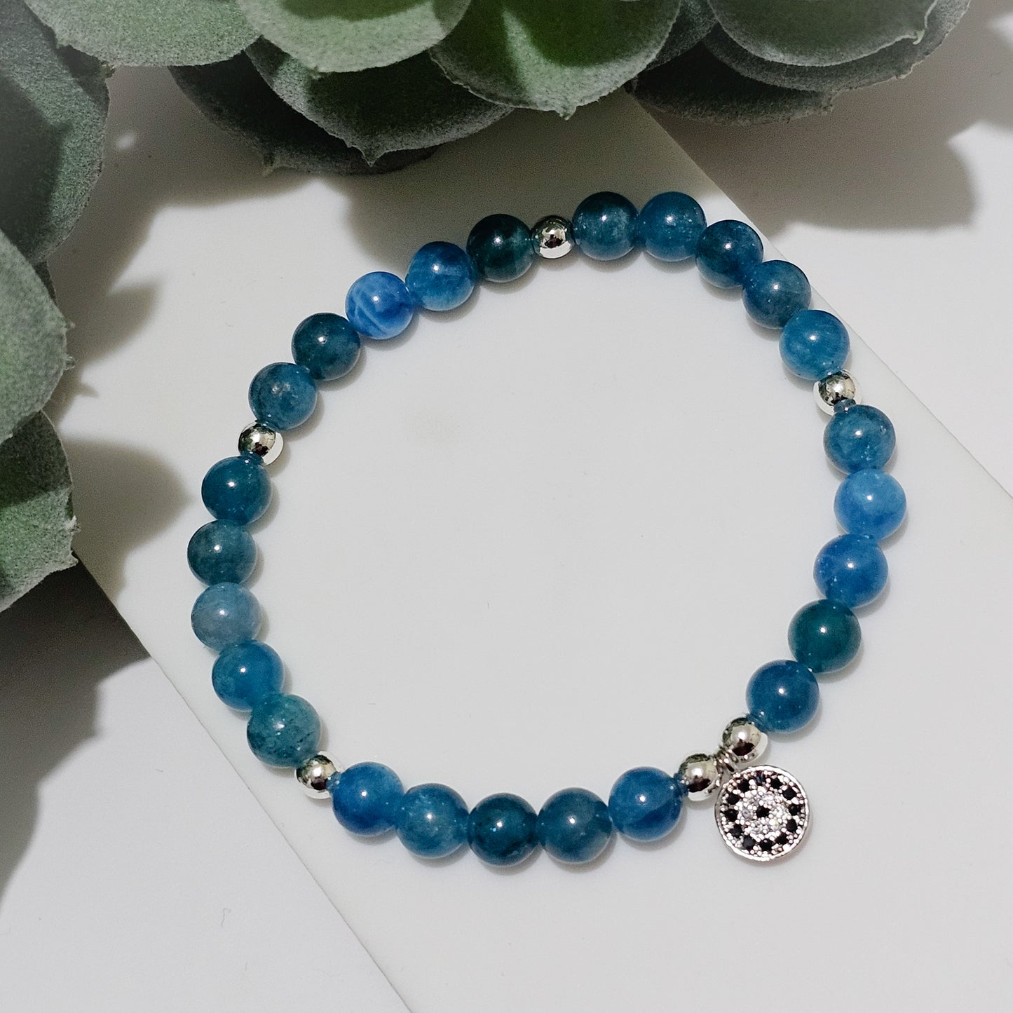 A Grade Apatite Silver Nazar (Evil Eye) Bracelet