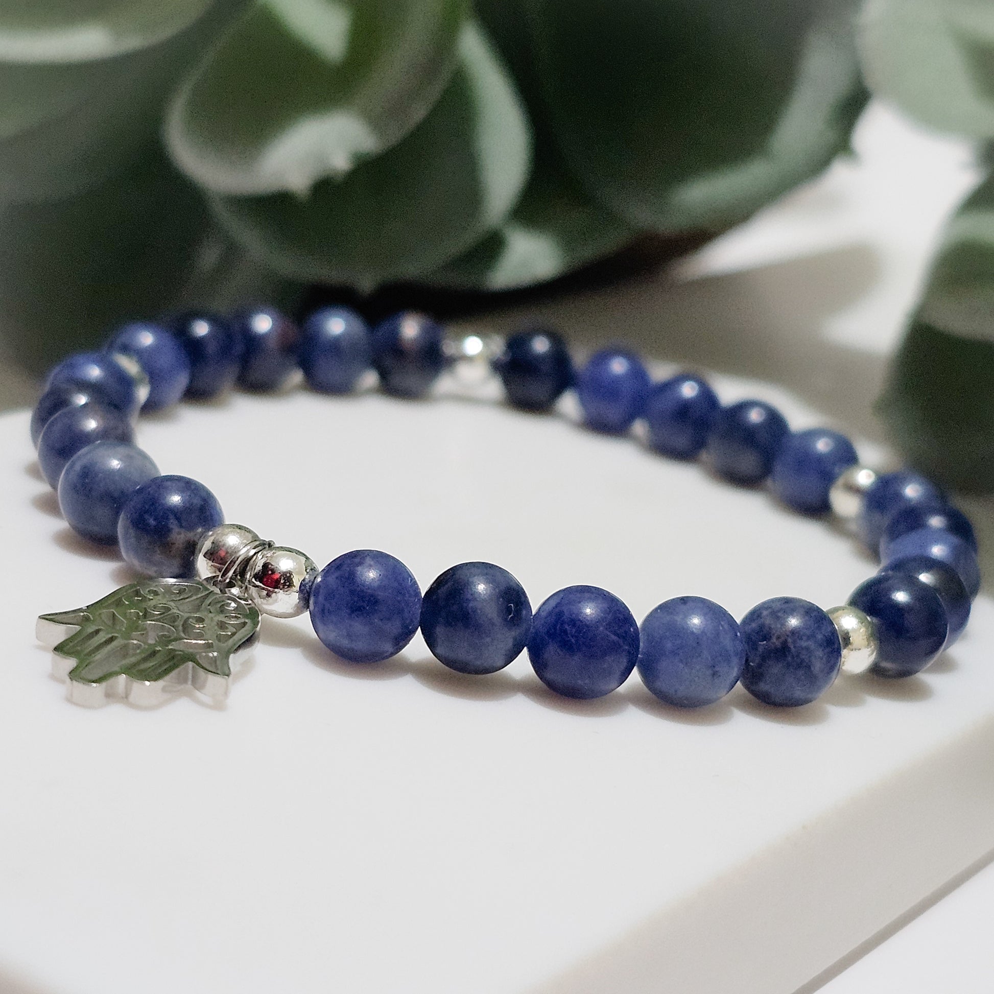 Sodalite Silver Hamsa Bracelet