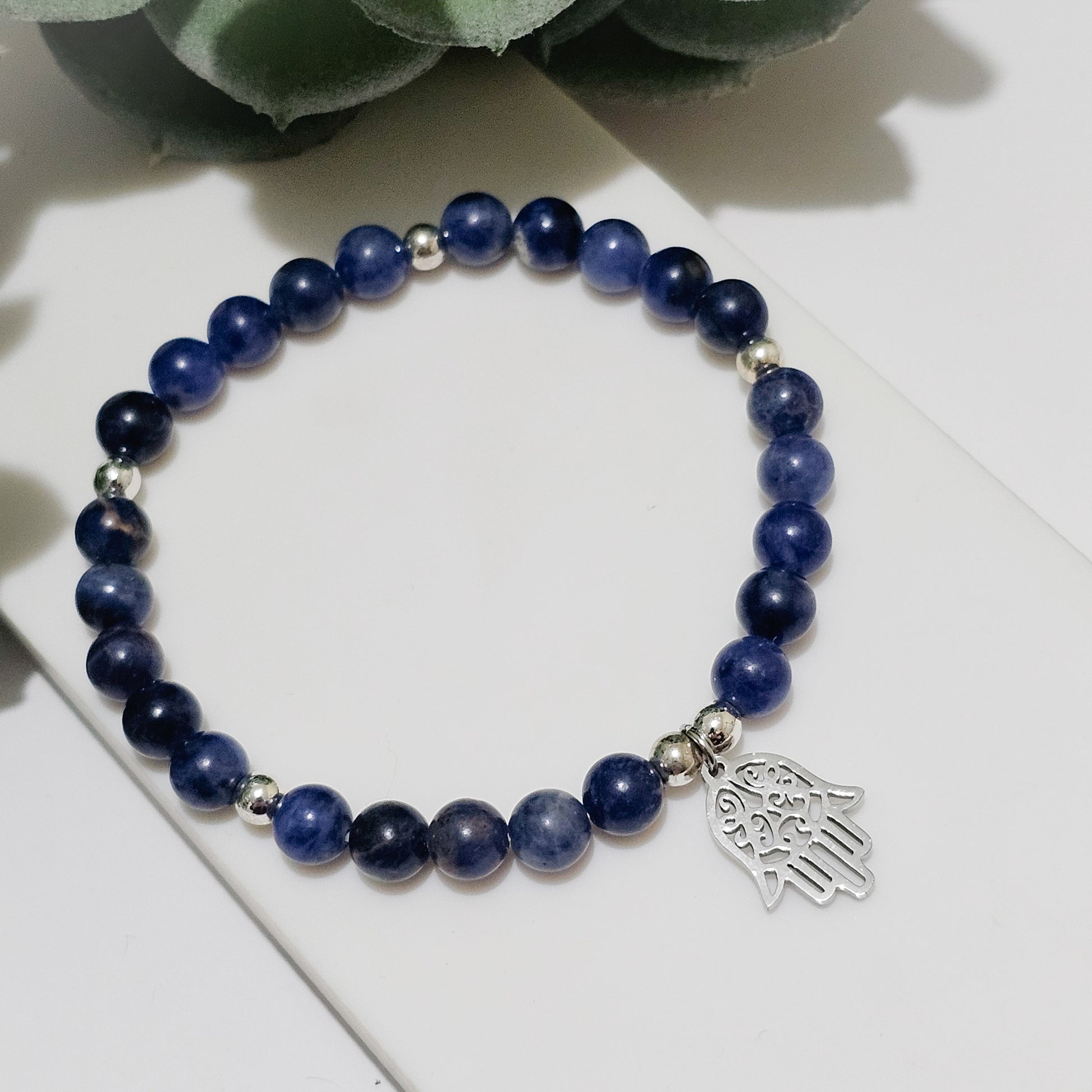 Sodalite Silver Hamsa Bracelet