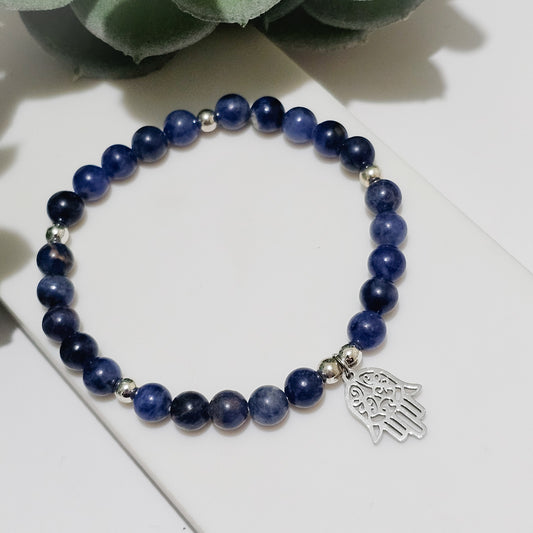 Sodalite Silver Hamsa Bracelet