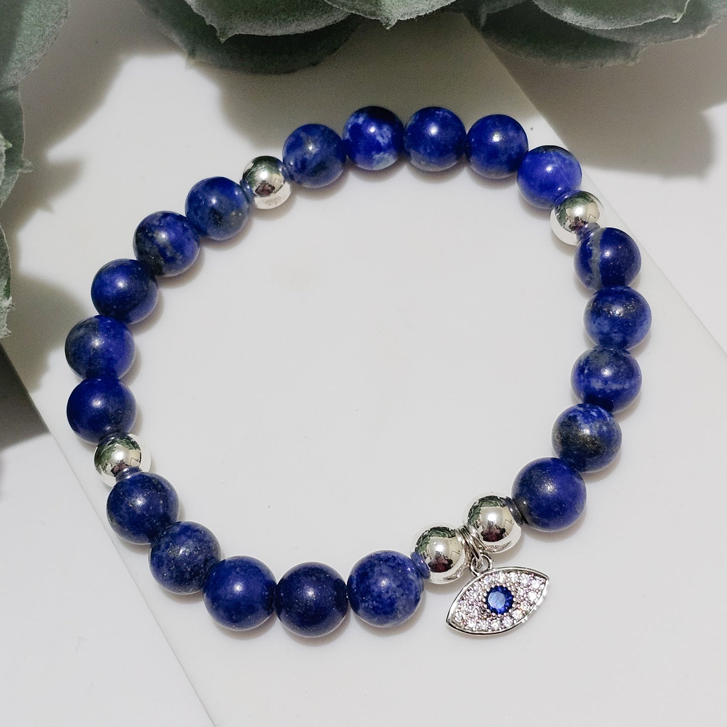 A Grade Lapis Lazuli Silver Eye Bracelet