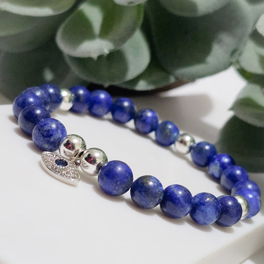 A Grade Lapis Lazuli Silver Eye Bracelet