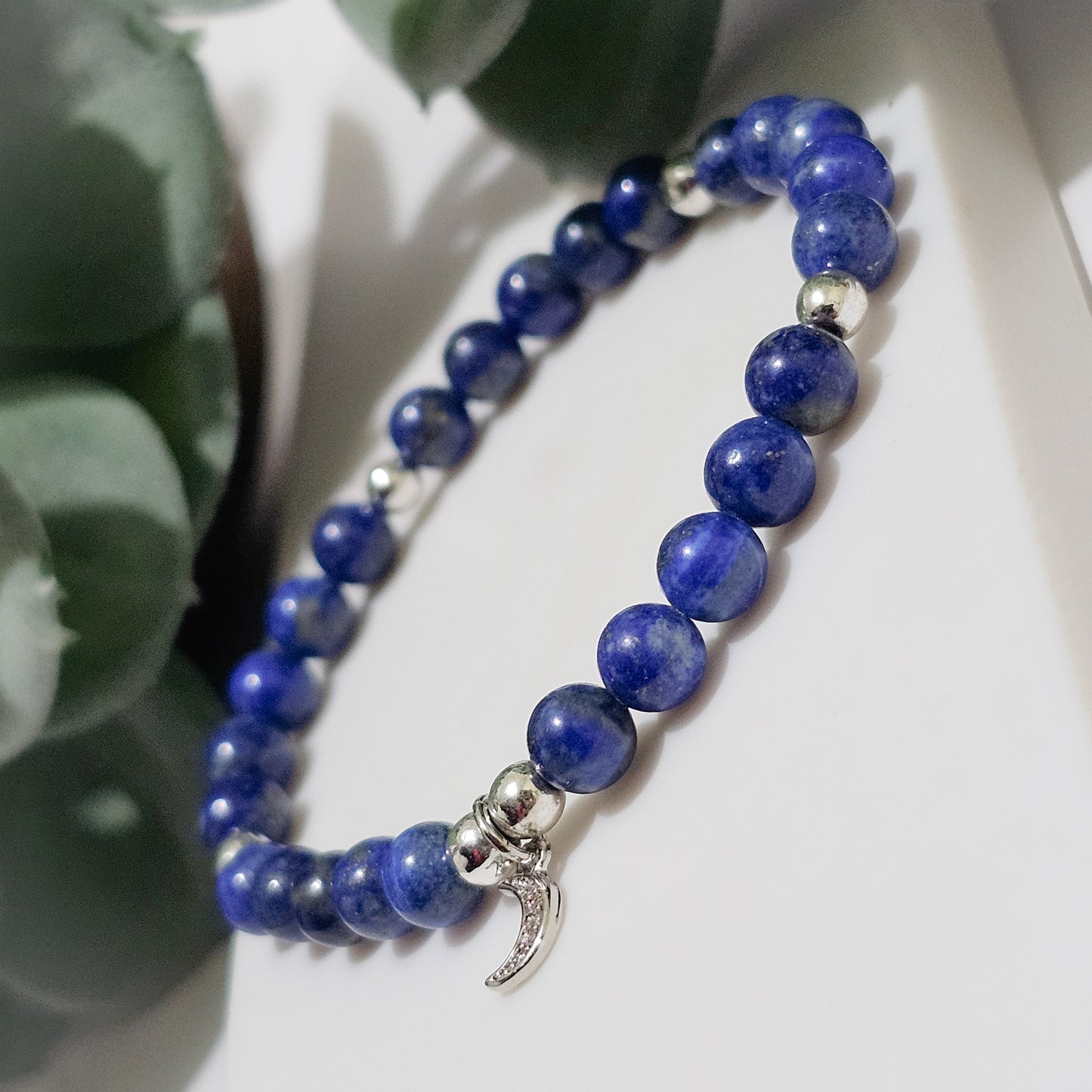 A Grade Lapis Lazuli Silver Crescent Bracelet