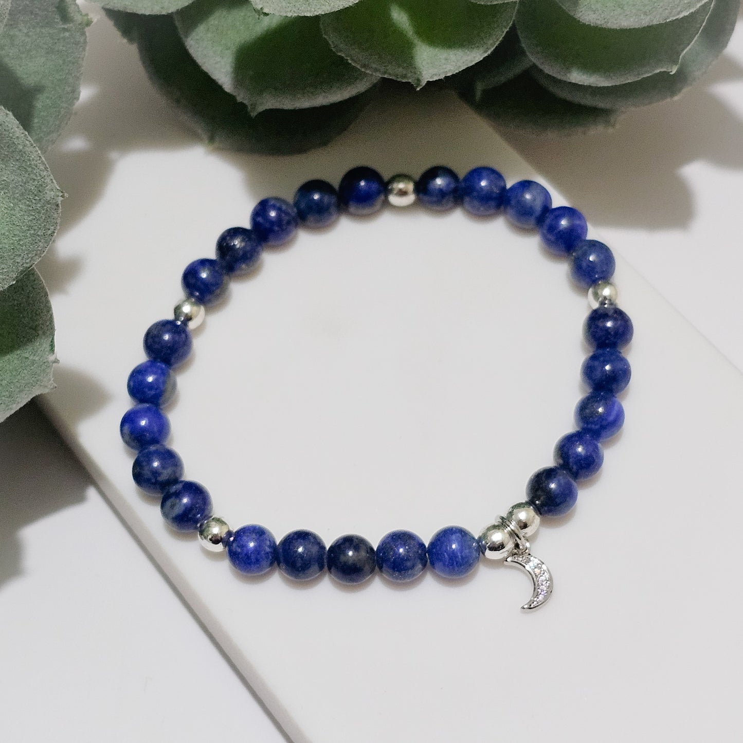 A Grade Lapis Lazuli Silver Crescent Bracelet