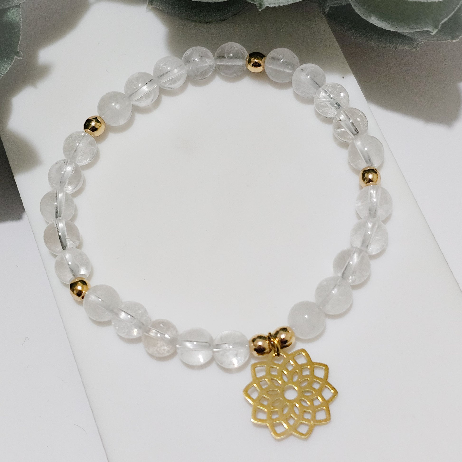 Clear Quartz Gold Seed of Life Bracelet