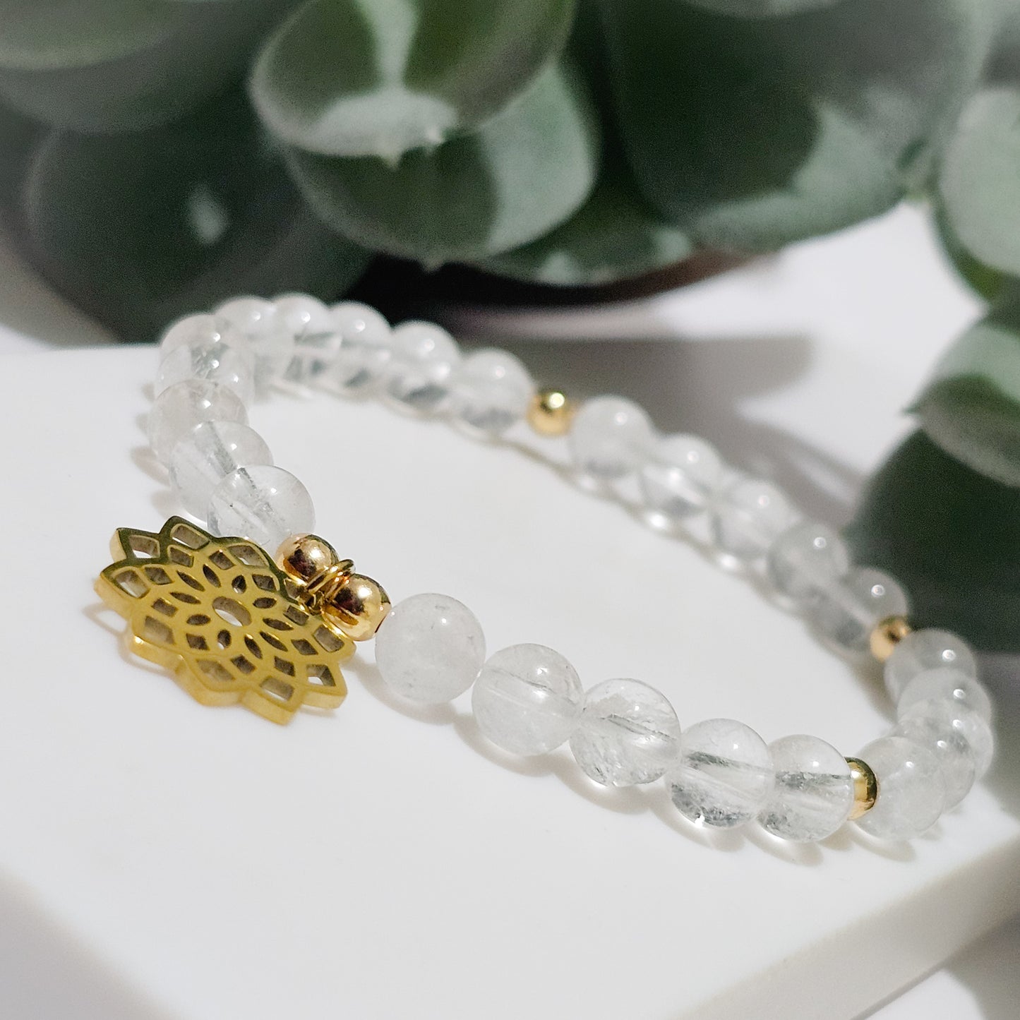 Clear Quartz Gold Seed of Life Bracelet