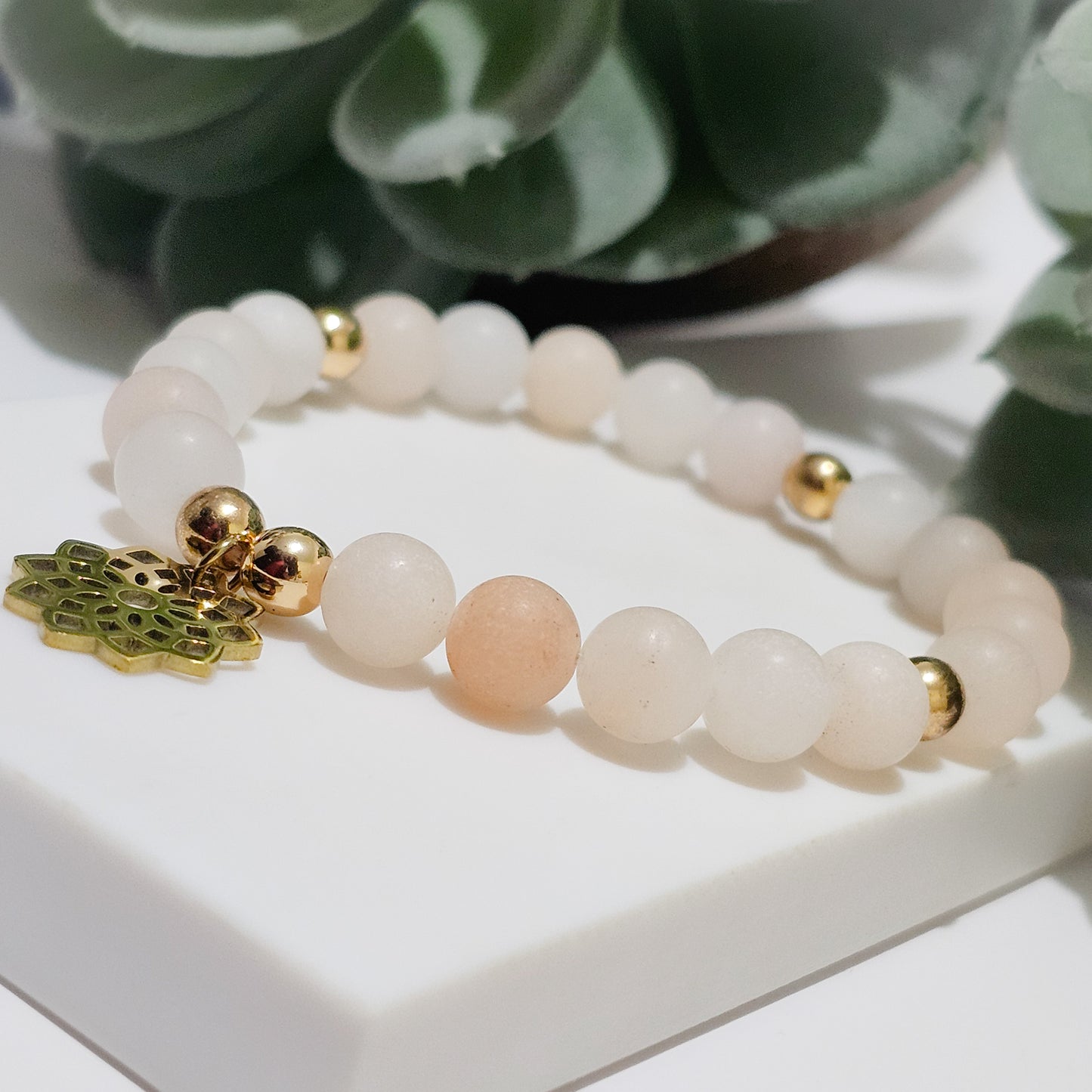 Frost Pink Aventurine Gold Seed of Life Bracelet