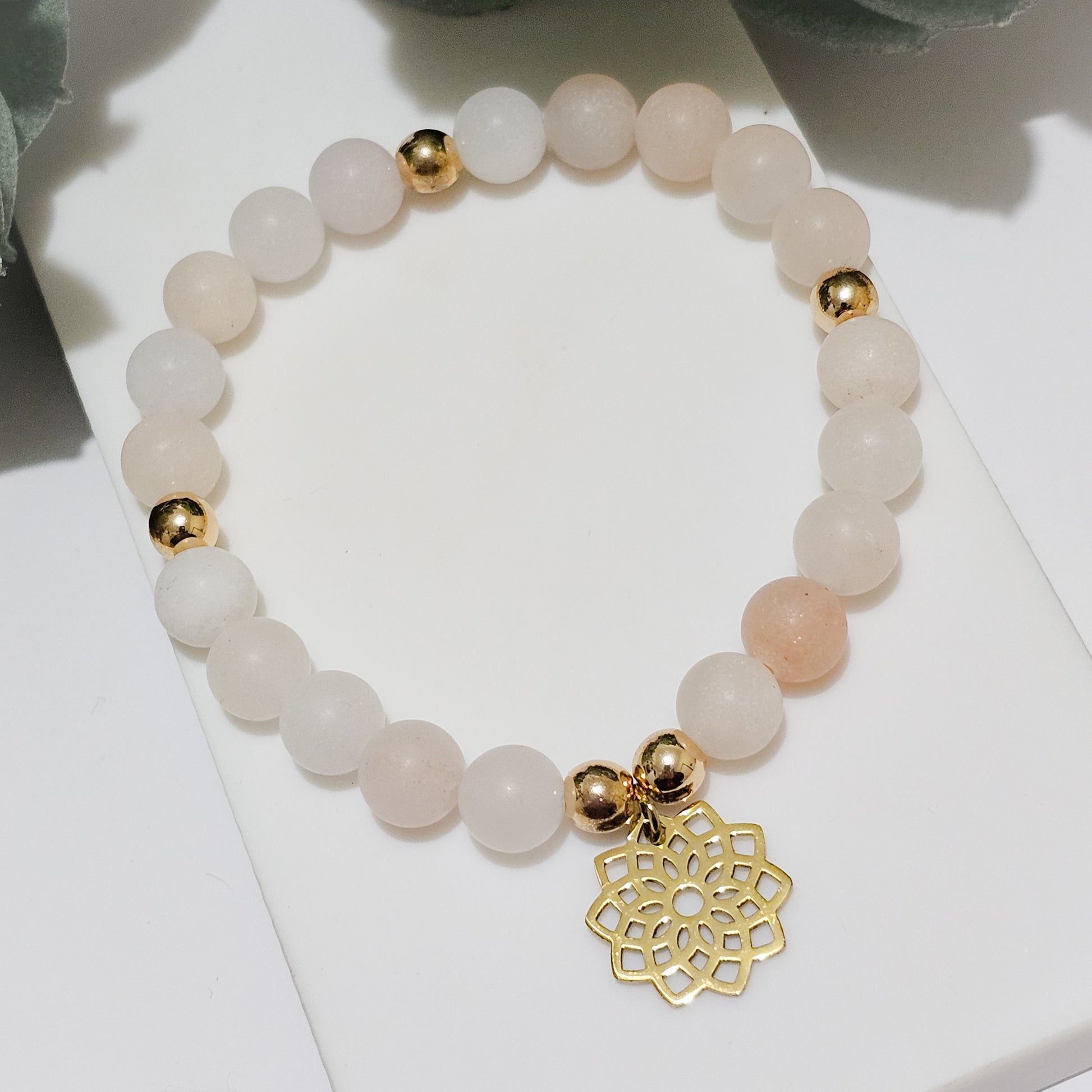 Frost Pink Aventurine Gold Seed of Life Bracelet