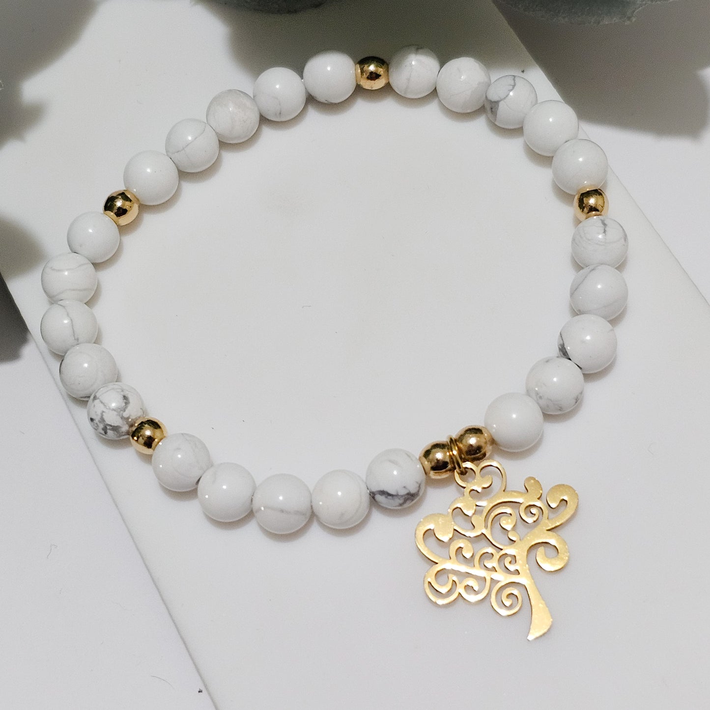 Howlite Gold Tree of Life Bracelet