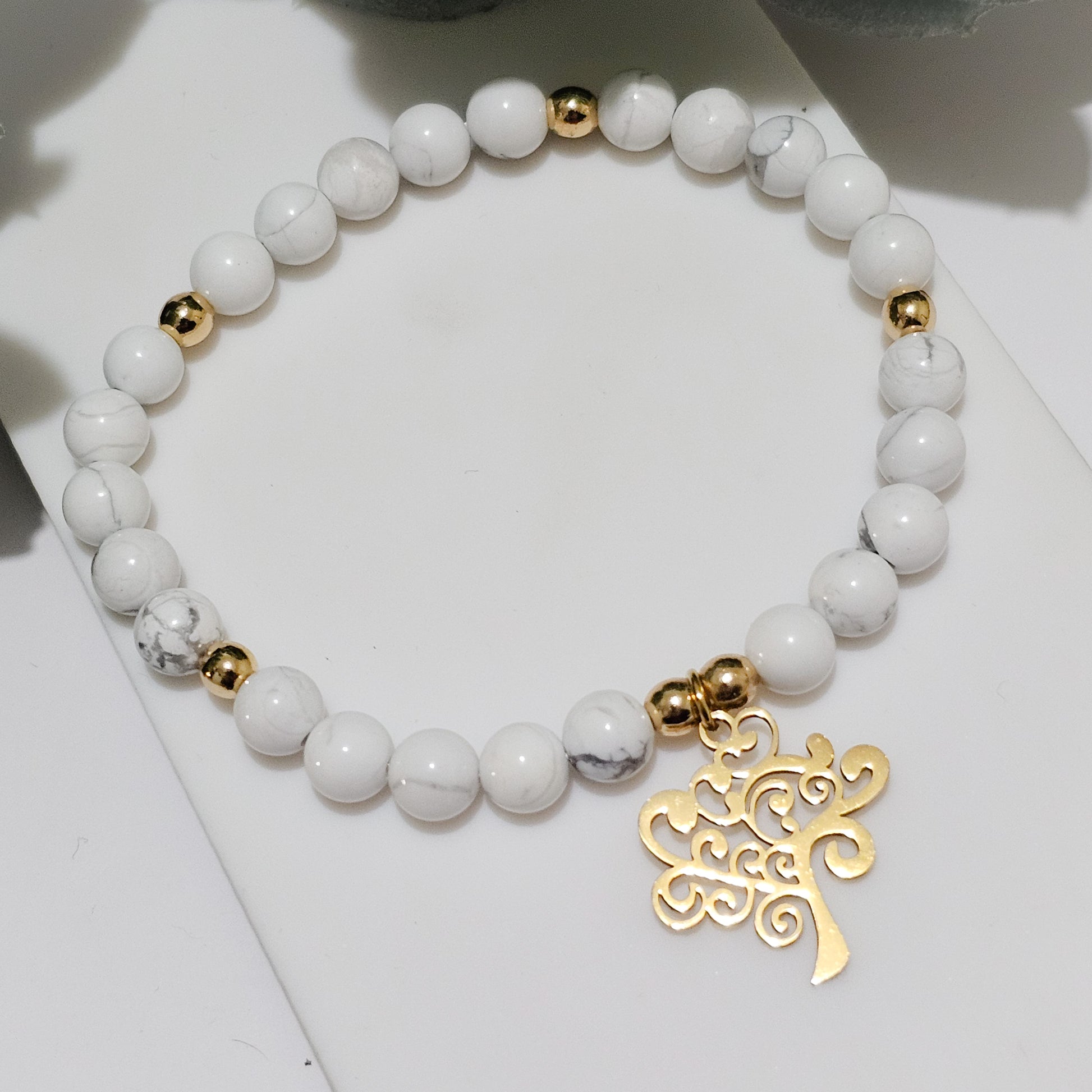 Howlite Gold Tree of Life Bracelet