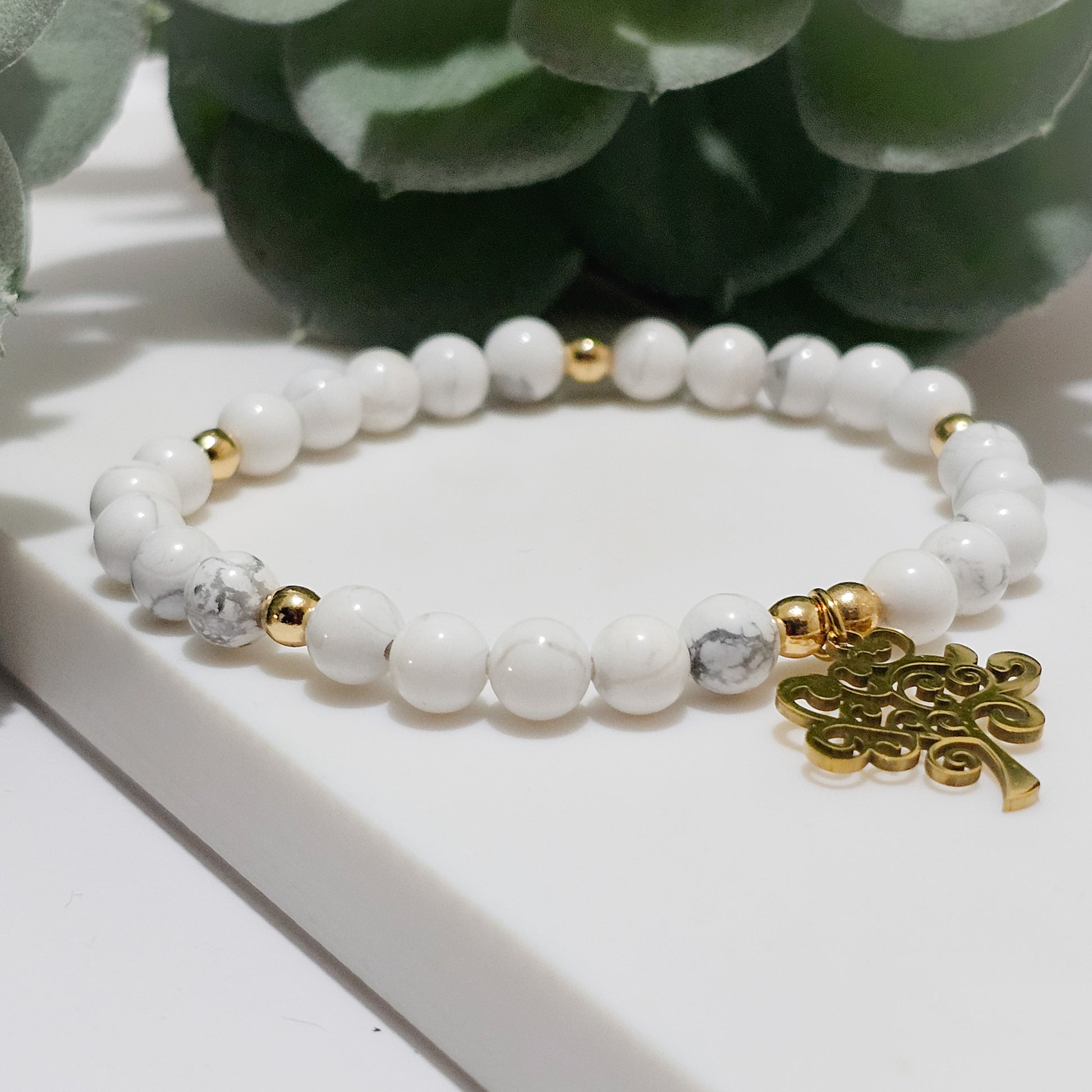 Howlite Gold Tree of Life Bracelet