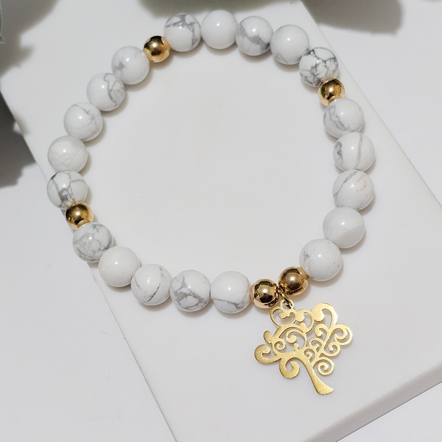 Howlite Gold Tree of Life Bracelet (8mm)