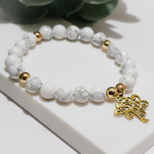 Howlite Gold Tree of Life Bracelet (8mm)