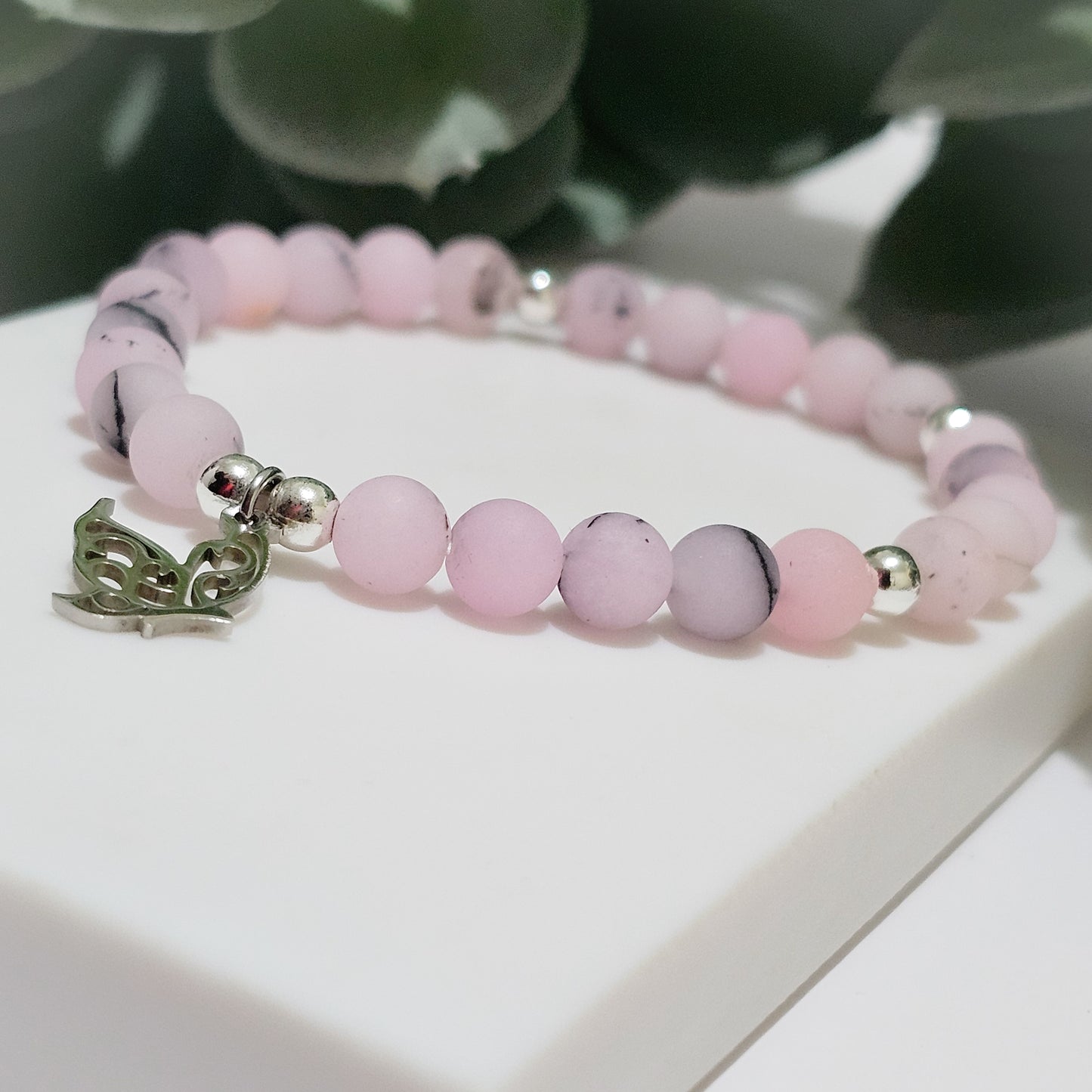 Frost Plum Jasper Silver Butterfly Bracelet