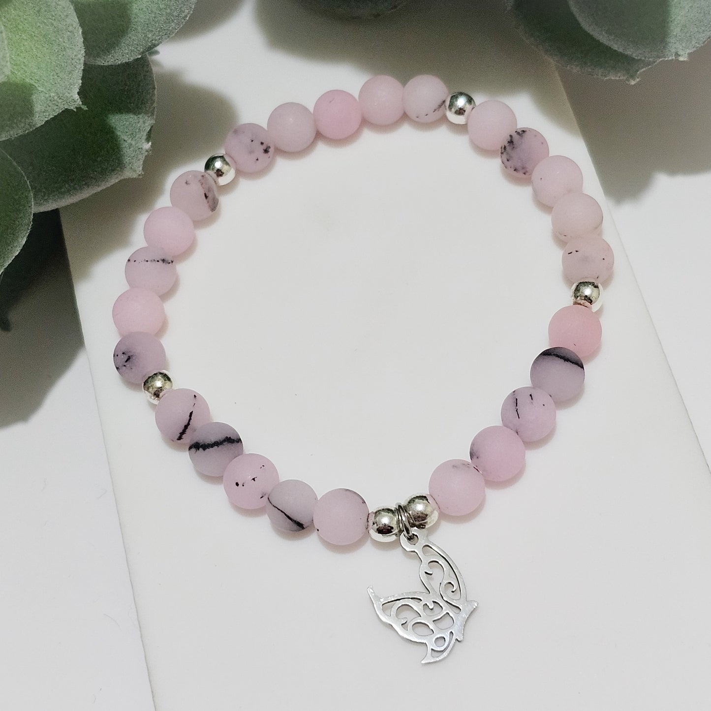 Frost Plum Jasper Silver Butterfly Bracelet