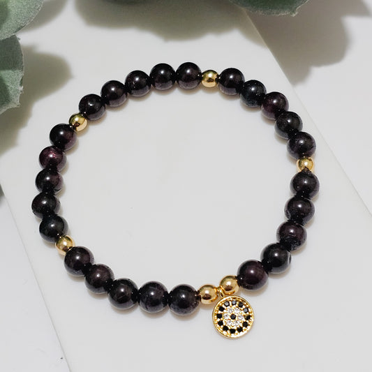 Garnet Gold Nazar (Evil Eye) Bracelet